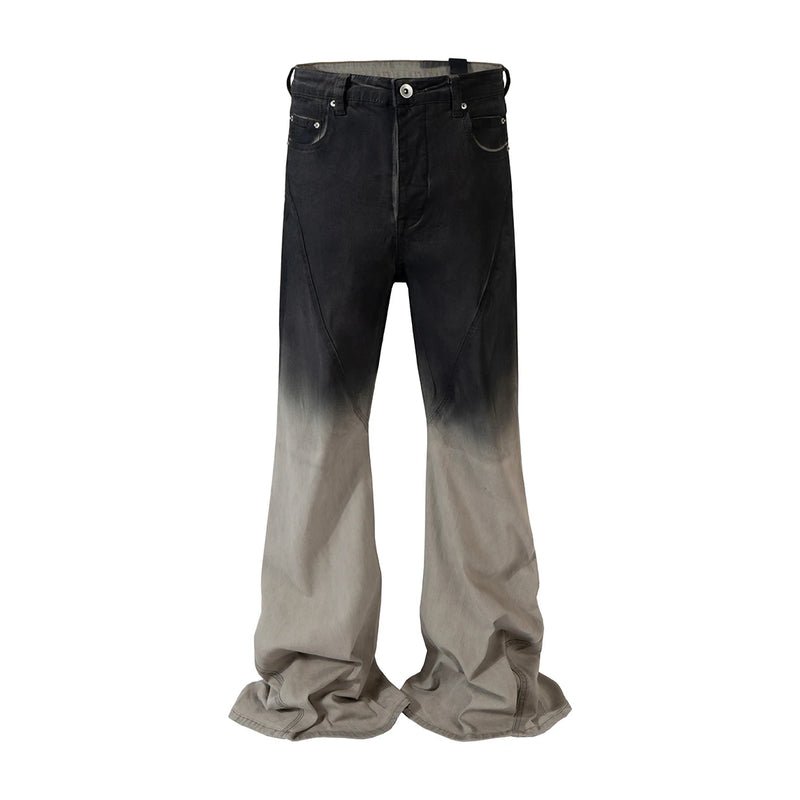 retro patchwork gradient slim flared jeans floor mop wide jean pants street wear new fashionable hip hop washed vintage mens stacked flare jeans