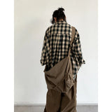 japanese college mens sets rough edge embroidery plaid shirt jackets big pocket retro cargo pants 2 pcs 2024 new casual suits multi-pocket cargos