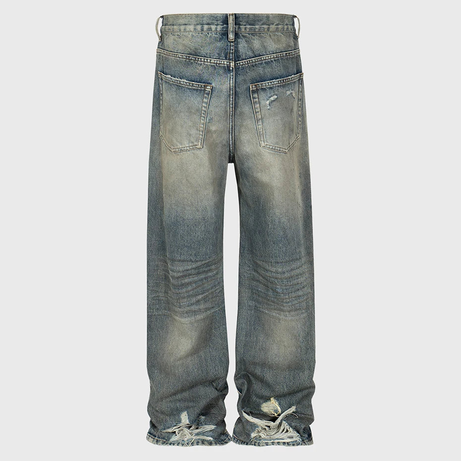 hi street vintage baggy jeans men retro blue loose straight denim pants distressed ripped dirty jeans trouser hip hop streetwear denim street jeans