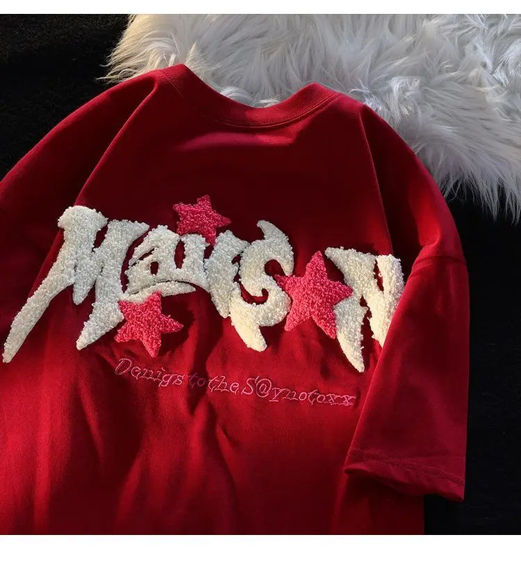 Vaporwave Aesthetic print tee – Cartoon 3D Letter Flocking Embroidery Hip Hop T Shirts Unise