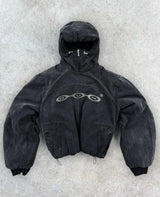 Harajuku Vintage Washed Divin Zip Up Hoodie Y2K Streetwear Goth Hip Ho