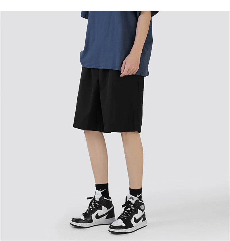 summer mens solid color straight shorts 2024 casual y2k wide leg short pants casual streetwear sweat baggy bermudas hombre unique shorts style 3319