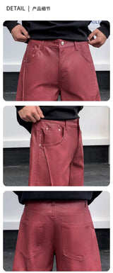 men streetwear fashion hip hop loose casual straight leather motorcycle pant man y2k trousers pants stage clothing unique default style 2425