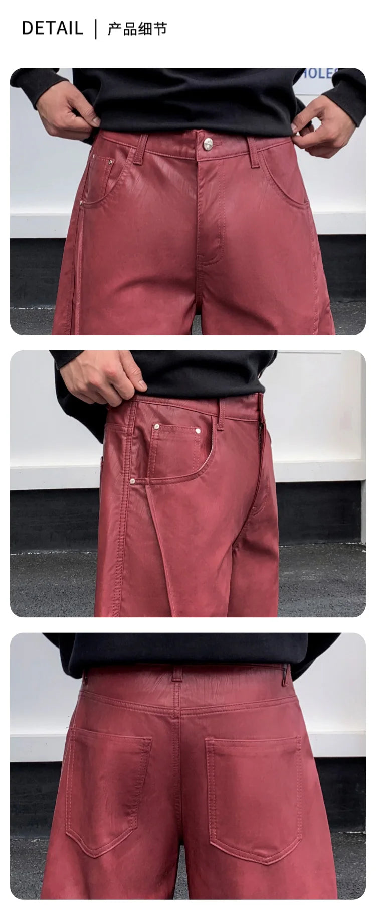 men streetwear fashion hip hop loose casual straight leather motorcycle pant man y2k trousers pants stage clothing unique default style 2425