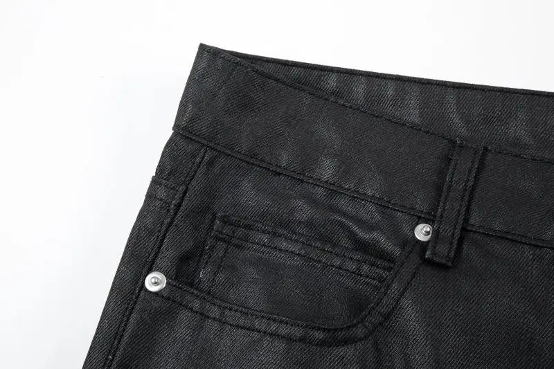 streetwear kanye slim fit feet coated black jeans pants for men pocket brushed wax tapered pants man casual cargo jeans y2k unique cargo style 4559