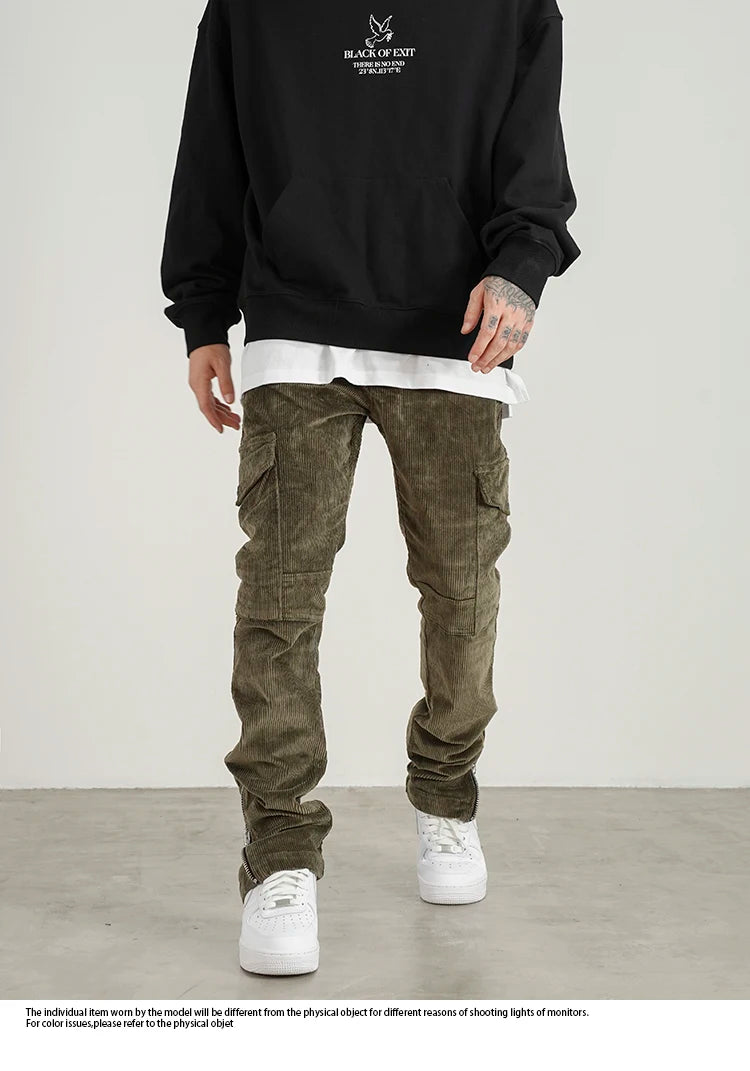 mens corduroy cargo pants new casual hip hop side pockets skinny trousers streetwear bottom zipper fashion slim fit pant joggers unique joggers style 4108