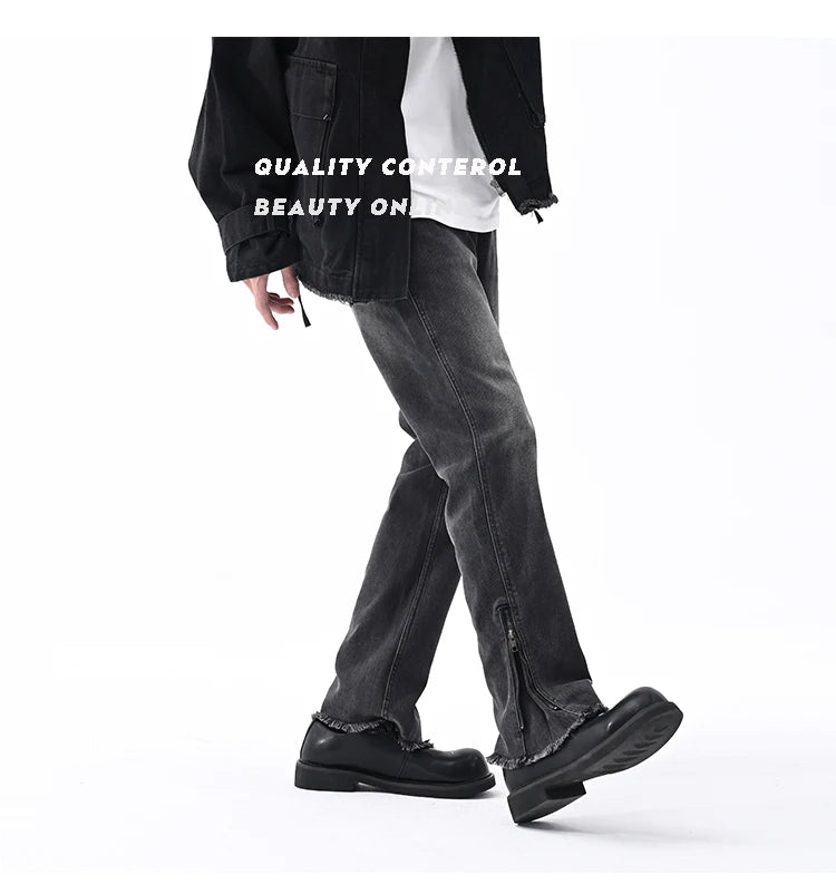 men streetwear hem zipper plus size distressed retro fashion loose casual denim pants jeans cityboy jeans trousers 28 40 unique jeans style 2730