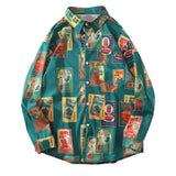 Korean Fashion Button Shirt – Gonthwid Hawaiian Beach Shirts Harajuku Vintage Poster Print Long Sleeve Aloha Party Holiday Shirt Mens Casual Button Down Tops | Button Shirt Drop #177