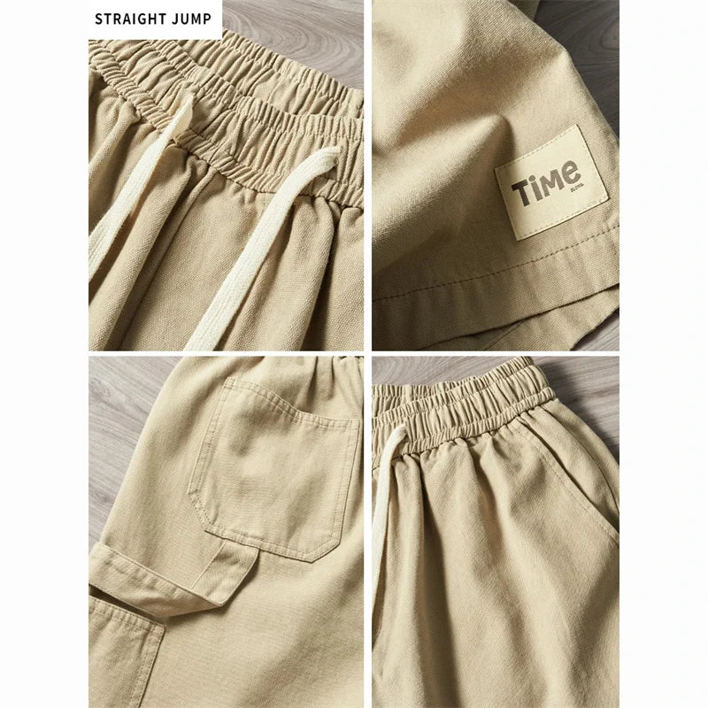 summer american casual retro shorts for men 2025 new loose straight short sweatpant streetwear fashion five point baggy bermudas sporty tapered joggers
