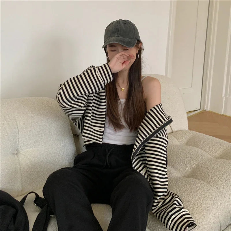 Autumn And Winter New Korean Style Ins Casual Sports Style Striped Hoo