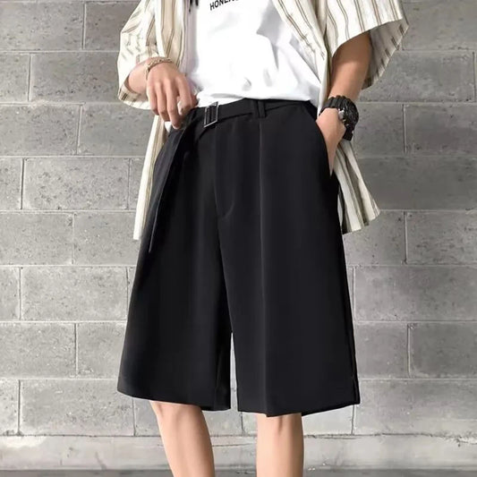 mens suit shorts summer fashion korean version solid color drape five point pants popular casual trend loose street y2k shorts drawstring street shorts