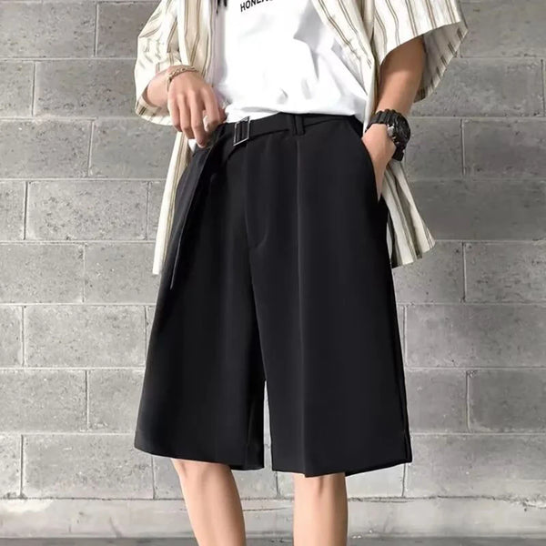 mens suit shorts summer fashion korean version solid color drape five point pants popular casual trend loose street y2k shorts drawstring street shorts