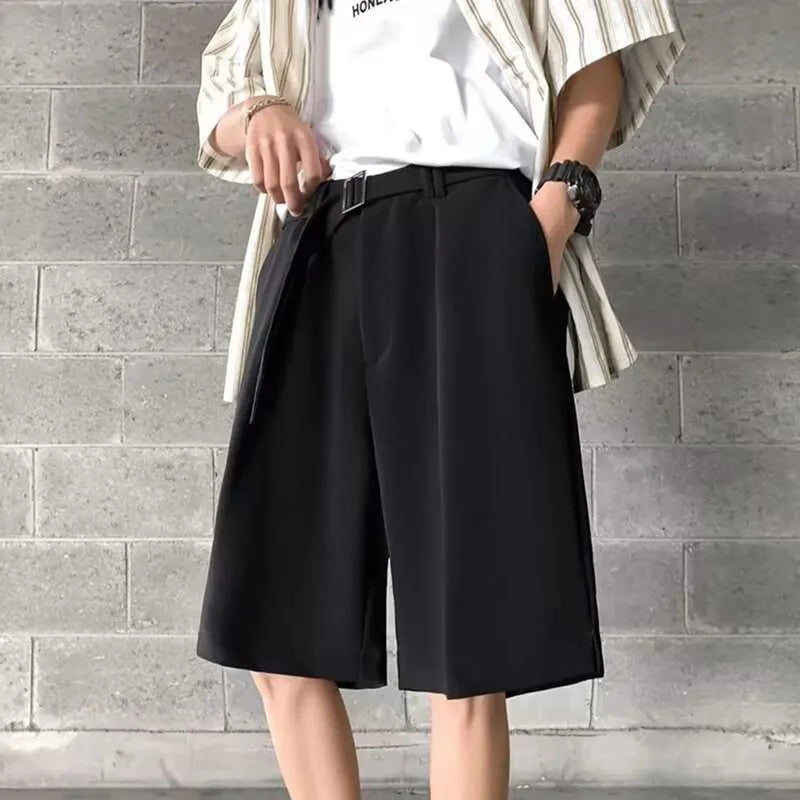mens suit shorts summer fashion korean version solid color drape five point pants popular casual trend loose street y2k shorts drawstring street shorts