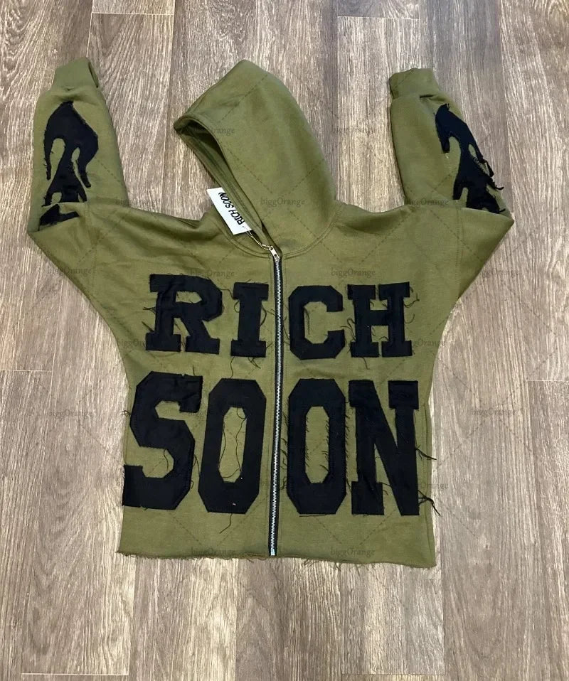 European And American Fashion Zipper Sweatshirt Men Y2K Trendy Letter
