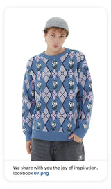 varsity flame pullover for men with bold graphic knit design, perfect for 2025 fashion, street fashion menswear trend for sea