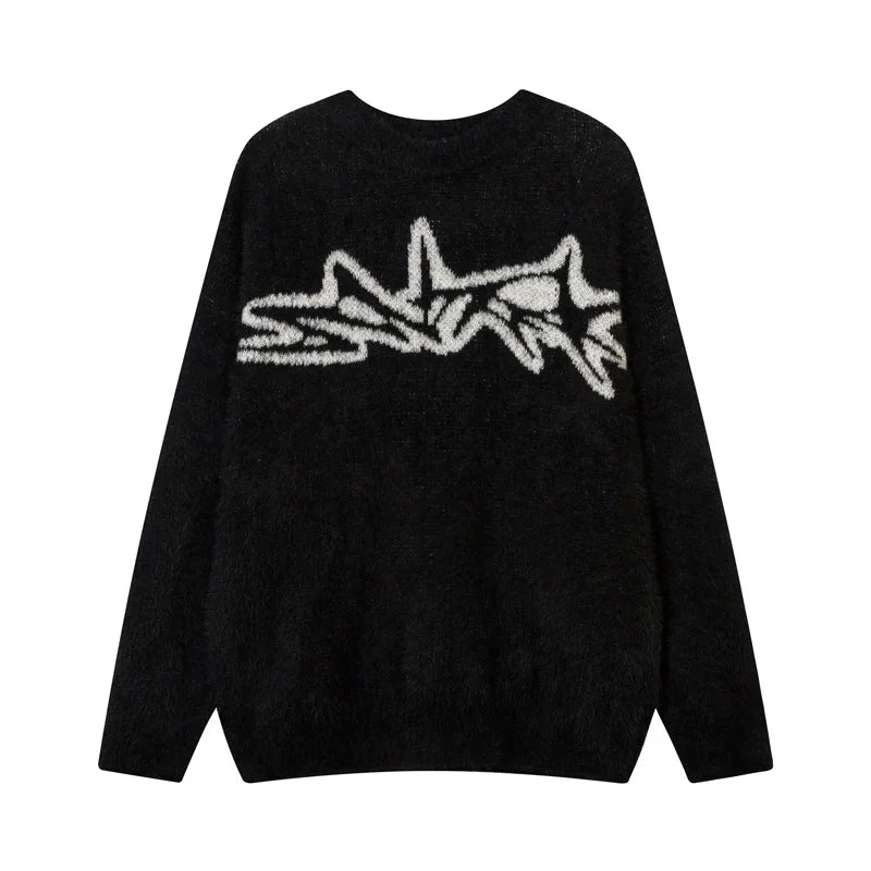 techwear street knit hoodie with oversized flame detail for urban fall winter outfits, street fashion menswear trend for seas