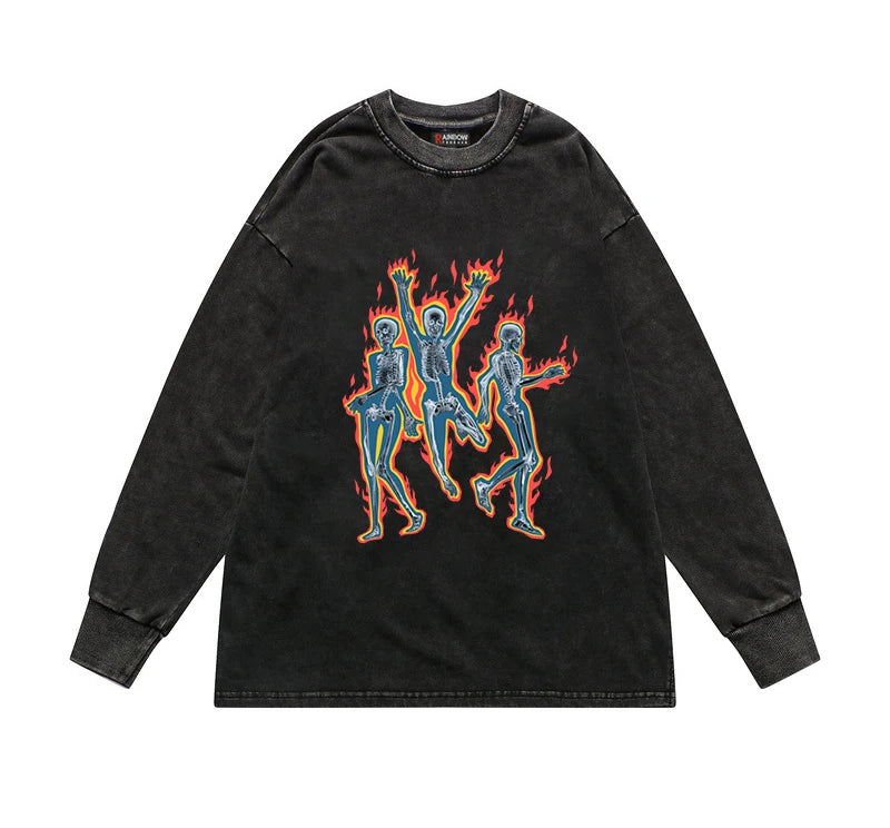 Cyberpunk Graphic Tee – Rainbowtouches Washed T Shirt Long Sleeve Vintage – Modern Streetwear for Everyone