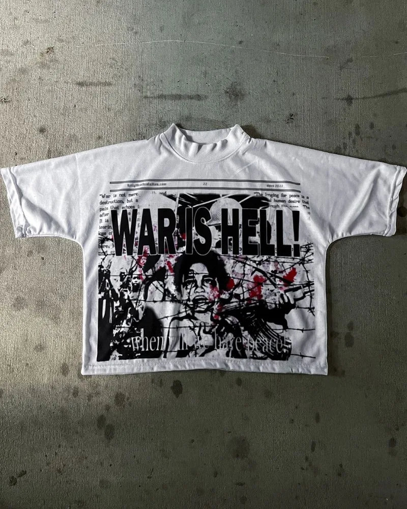Y2k Aesthetic print tee – Y2K Summer American Street Dark Style Anime Cartoon Print Ov