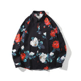 Dark Icon Floral Loose Men's Shirt Long Sleeve Autumn Oversized Shirt Man Black White