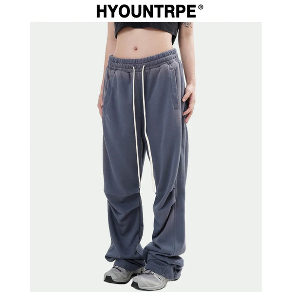 fashion washed distressed pants elastic waist drawstring men women hip hop casual sportwear pants unisex y2k streetwear joggers sporty tapered joggers