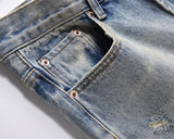 damaged washed blue baggy jeans for men straight hole distressed casual cargo pants frayed streetwear denim trousers oversized unique cargo style 5292