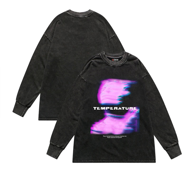 Gothic Streetwear – Rainbowtouches Men Lettered Printing Long Sleeve Top Rib Cre – Modern Streetwear for Everyone