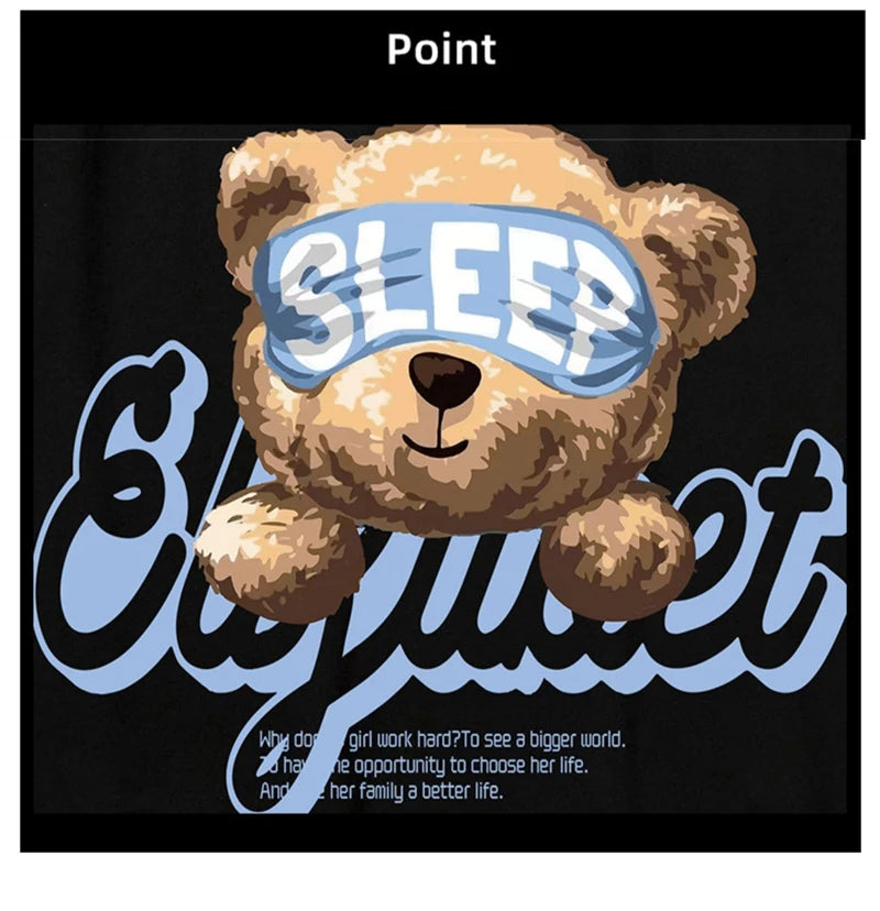 Skatercore Tribal flames – Kawaii Sleep Bear Graphic Printed Y2K T Shirt Mens Casual