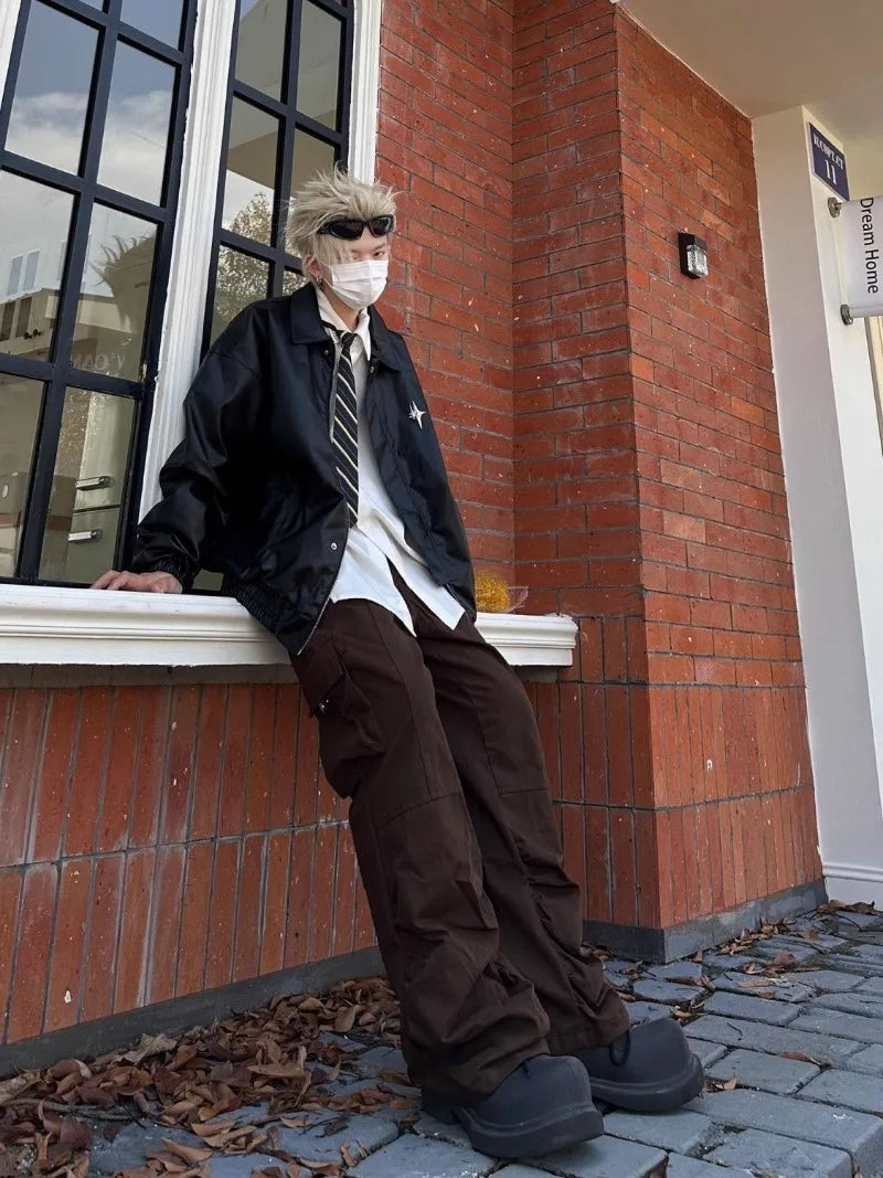 techwear zip bomber, urban fashion, for men, fall streetwear outfit, oversized style, layered fashion, modern aesthetic, graphic detail