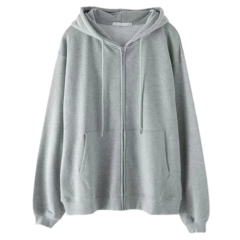 Grey Sweatshirt Hooded Casual Cotton Cardigan Sweatshirts Gray Women C