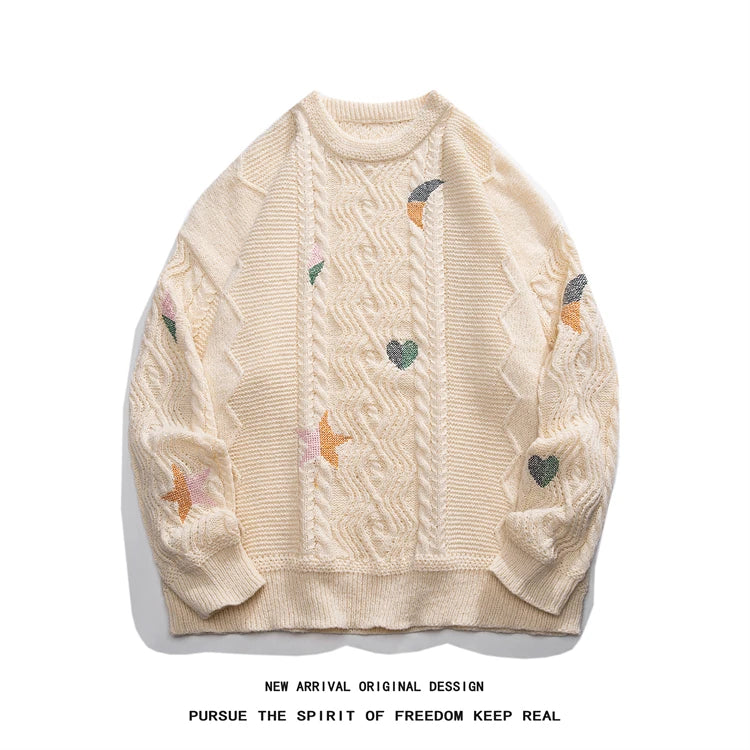 oversized flame jumper with bold print, ideal for photo-ready Y2K streetwear layering, street fashion menswear trend for seas