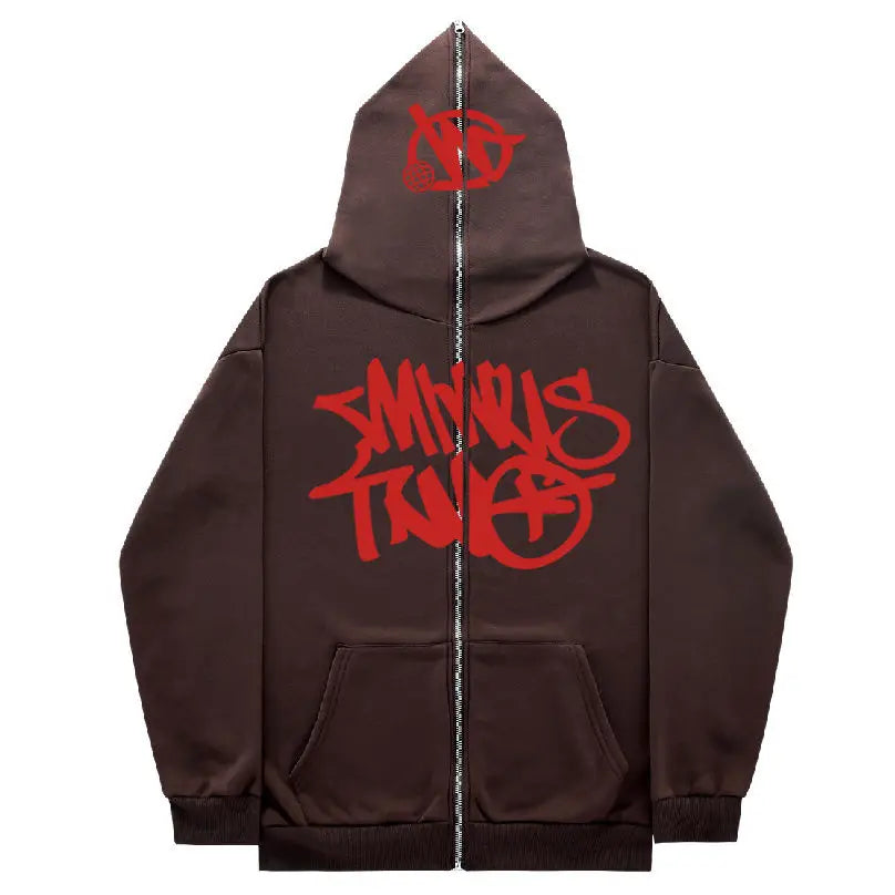Retro Ins Zipper Sweatshirt Men's Hooded Loose Trendy Casual Y2K Versatile