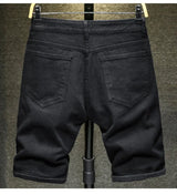 new white jeans shorts men fashion ripped knee length pants simple casual slim hole denim shorts male streetwear unique jeans style 1186