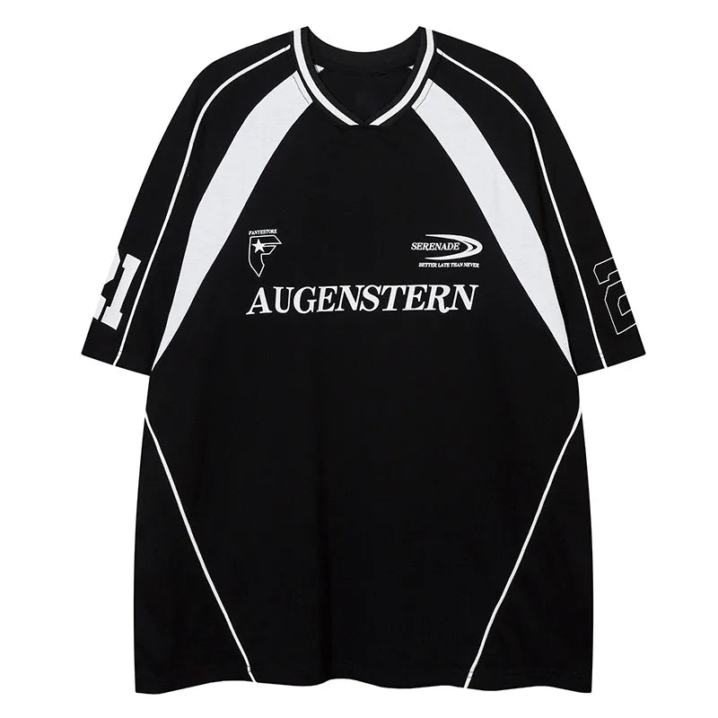 Glitchcore Aesthetic piece – Men T Shirts Patchwork V Neck Short Sleeve T Shirt High Stre