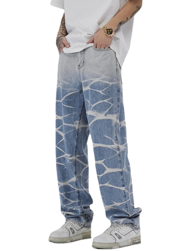 high street irregular tied dye biker jeans men denim straight jean pants 2023 motorcycle y2k trouser unisex hip hop casual pants stacked flare jeans