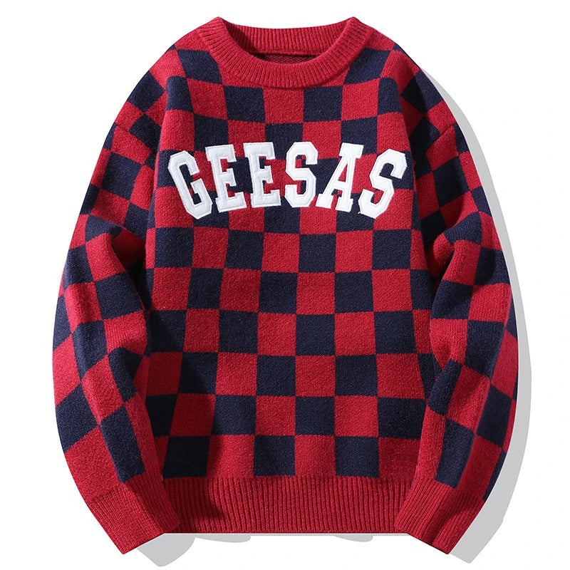 rainbowtouches streetwear men sweaters winter clothes long sleeve casual knitted tops harajuku plaid pullovers couple sweater unique limited edition hoodie, high quality cotton pullover, oversized graphic print design