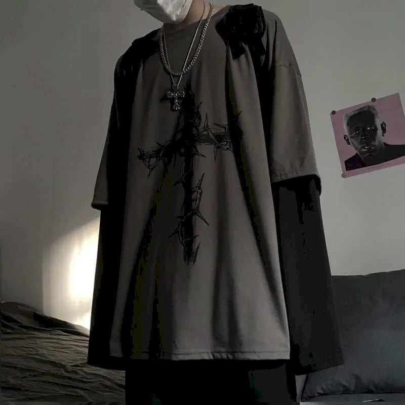 Gothic Melting smiley – Men T Shirts Autumn Men Clothes Anime Casual Long Sleeved Ov