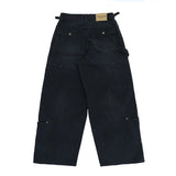 Washed and worn multi-pocket cargo jeans