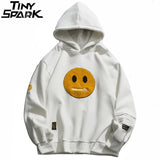 Men Hip Hop Hoodie Streetwear Sweatshirt Zipper Pocket Patches Hoodie 2023 Harajuku Cotton Fleece Hooded Pullover Grey White