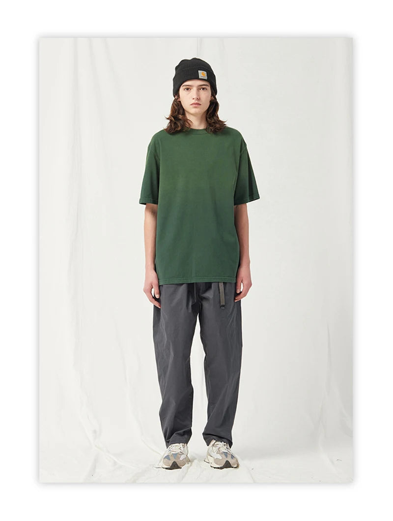 Spring Summer New Products Fried Color Wash Water Gradient Color Loose Short-sleeved Casual Basic Bottoming Round Neck