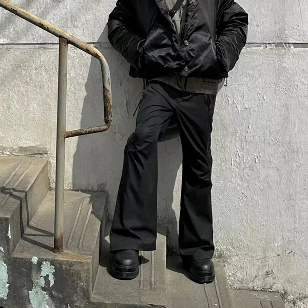 streetwear ribbons functional curve zipper baggy cargo pants for men vibe style straight baggy casual trousers oversized multi-pocket cargos