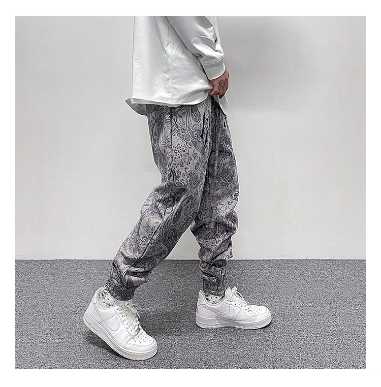 hip hop loose fit elastic waist pants fashion paisy ankle pants mens casual letter embroidery drewstring sportwear pants joggers unique joggers style 3516