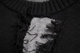 hip hop knitted oversized sweater mens ripped tassel holes pullover streetwear unisex new casual loose sweaters jumpers knitwear - Y2K grunge street style, urban fashion pullover, anime inspired graphic hoodie
