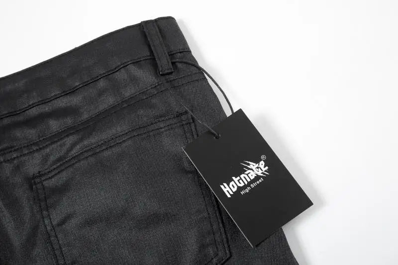 streetwear kanye slim fit feet coated black jeans pants for men pocket brushed wax tapered pants man casual cargo jeans y2k unique cargo style 4564