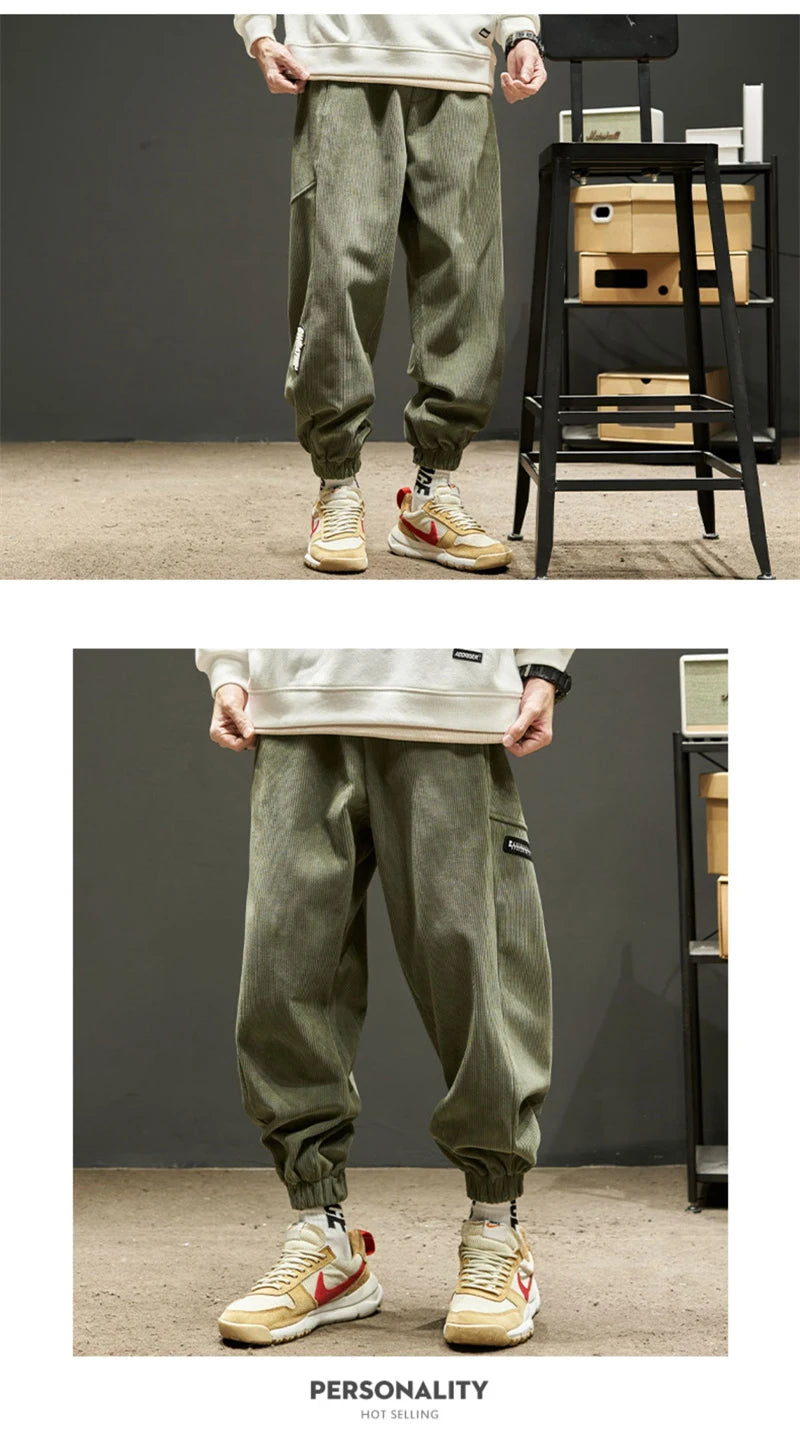 autumn spring men corduroy pants casual jogging sweatpants hip hop fashion streetwear joggers trousers y2k baggy pantalones unique joggers style 3606