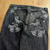 american fashion pattern embroidery loose women street y2k new hip hop punk oversized mopping wide leg pants couple casual jeans vintage washed jeans