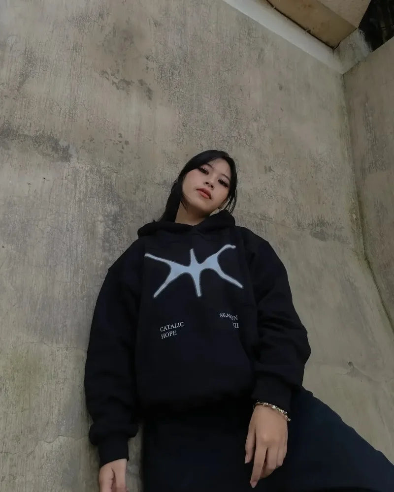 Street Cartoon Animation Printed Pullover Hoodie Men Y2K Harajuku Retr