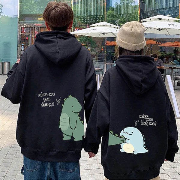 Black Hip Hop Couple Hoodie Men Women Lovers Sweatshirt Girl Cartoon T