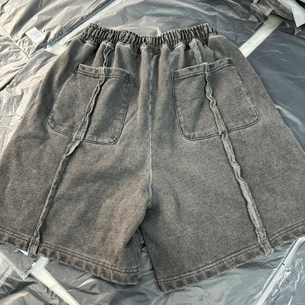 New 2024 Novelty High THUG CLUB Old Washed Rhine Stone Heavy Skateboard Street Cotton Casual Shorts Kanye Hip-hop Parkour #U46