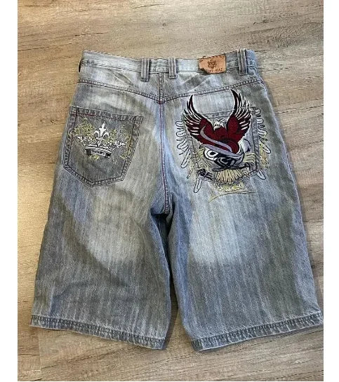 2024 new fashion comfortable versatile Gothic punk cross graphic print design casual denim short for men casual jorts shorts y2k