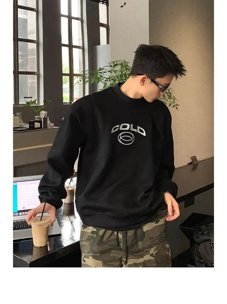 Korean Personality Street Casual Masculine Temperament Initials Printed Sweatshirt Trendy Men Women Pullover High Collar Hoodie